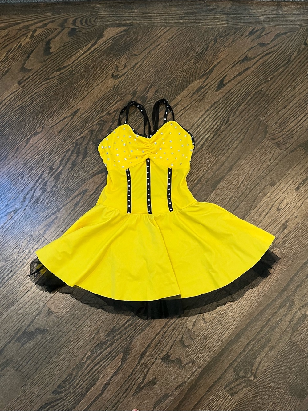 Yellow and Black Rhinestone Dance Costume Dress - Preteen GUC - Picture 2 of 6